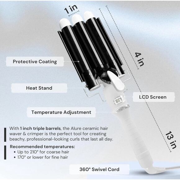 Three Barrel 1” Curling Iron Wand Hair Waver Crimper LCD Display 410 Degree-NEW - Picture 2 of 7
